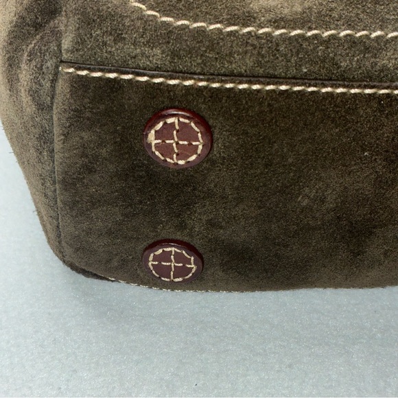 Lands’ End Suede Leather Hobo Shoulder Bag Purse Olive Green Key Clip - Picture 14 of 16